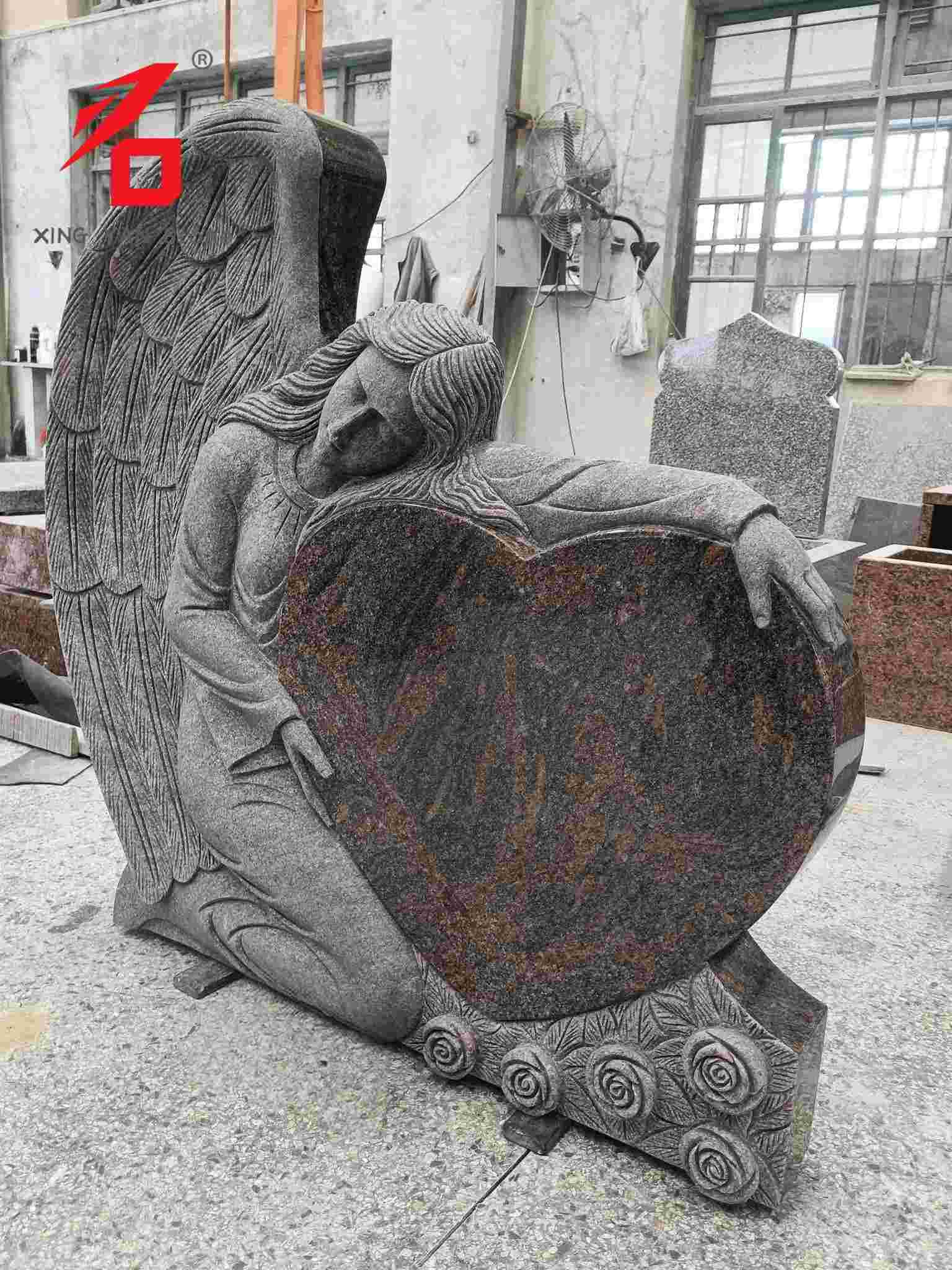 Angel Guardian Heart Granitt Art Tombstone