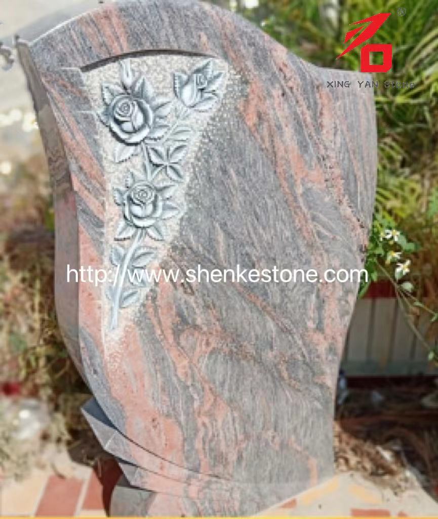 Brasil Red Dragon Granite utskårne rose gravsteiner til salgs