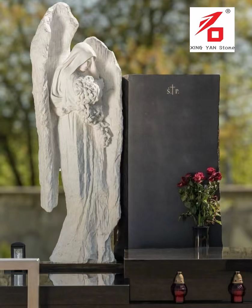 Kina Xingyan Manufacturing - Angel Embracing Flower Stone Carving Tombstone