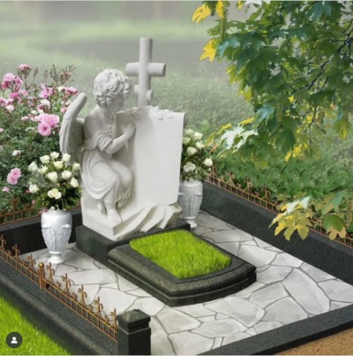 Kina Xingyan White Marble Angel Cross Tombstone