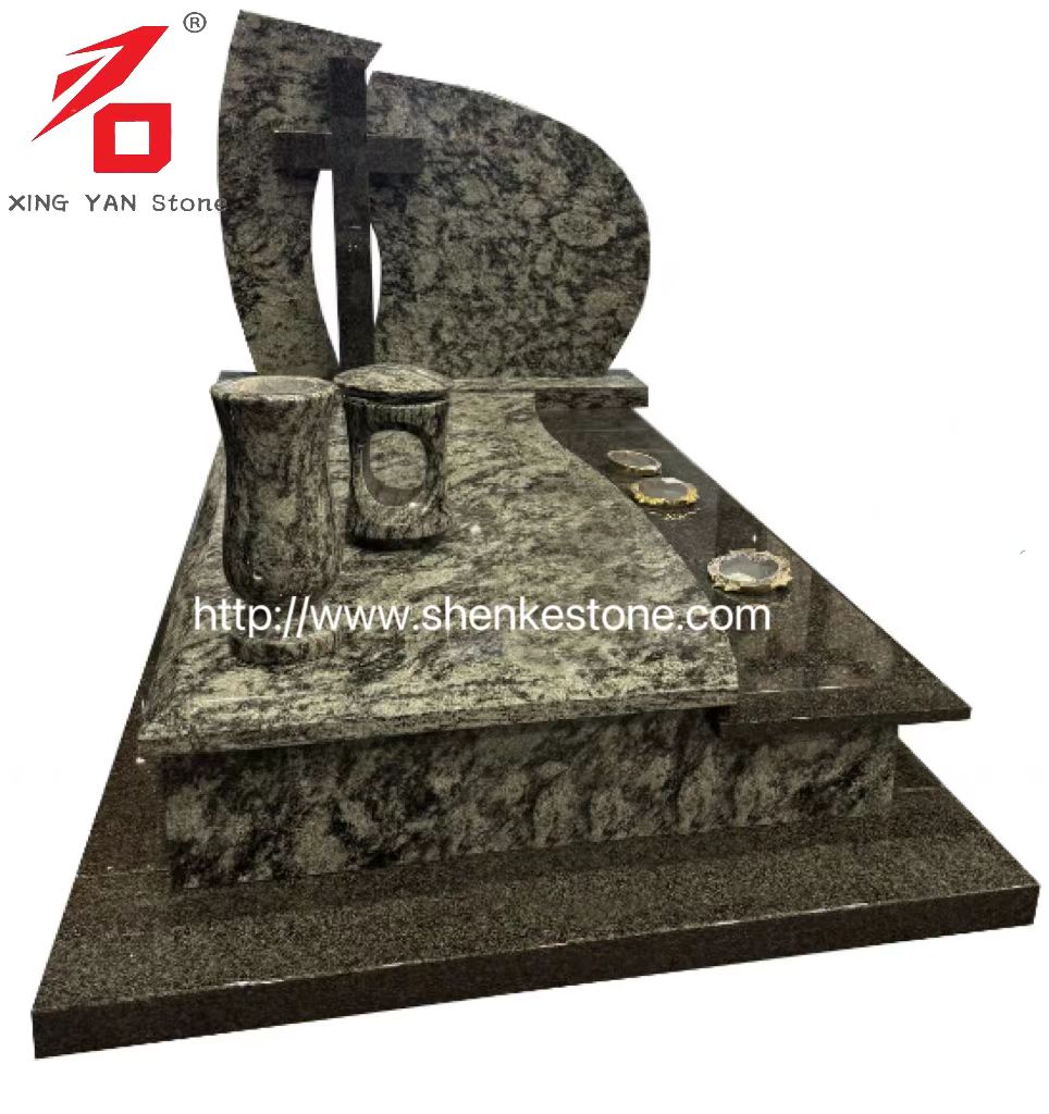 Kinesisk olivengrønn Granite Funeral Monument (med vase)