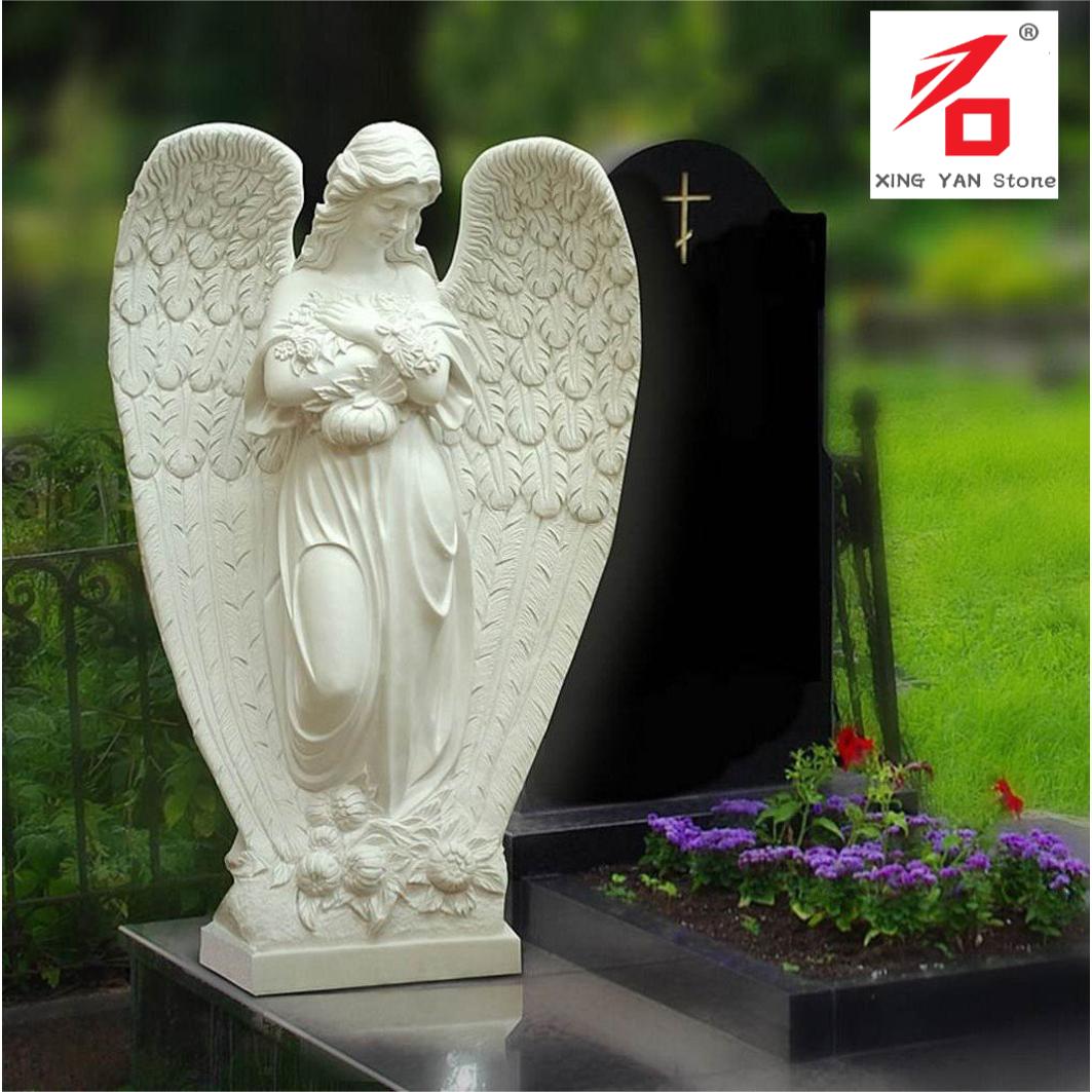 Granitt Gravstein Med Marmor White Angel Statue