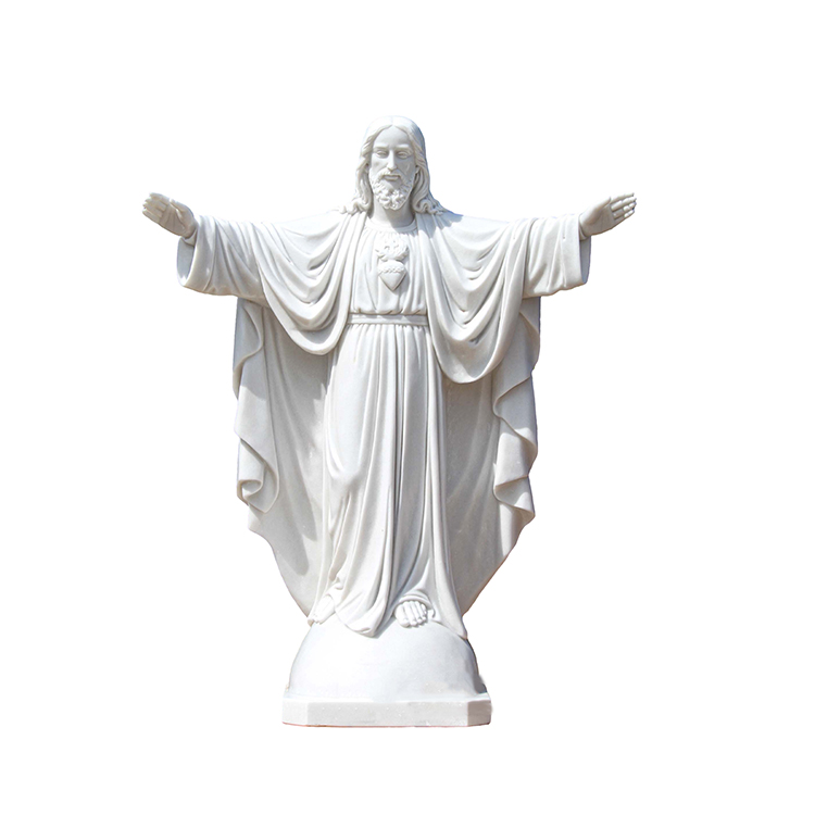 Håndskåret innbydende Jesus-marmorstatue