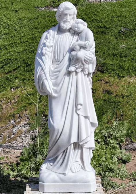 Marmor hellig far holder barn hvit marmor statue religiøs figur statue