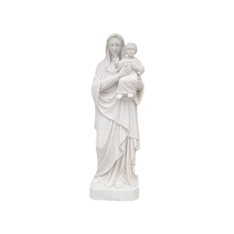 Marmor Jomfru Maria Med Jesus Baby Statue