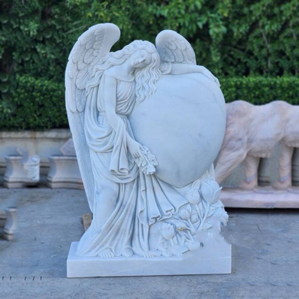 Xingyan Marble Angel omfavner en hjerteminnsteinsskulptur