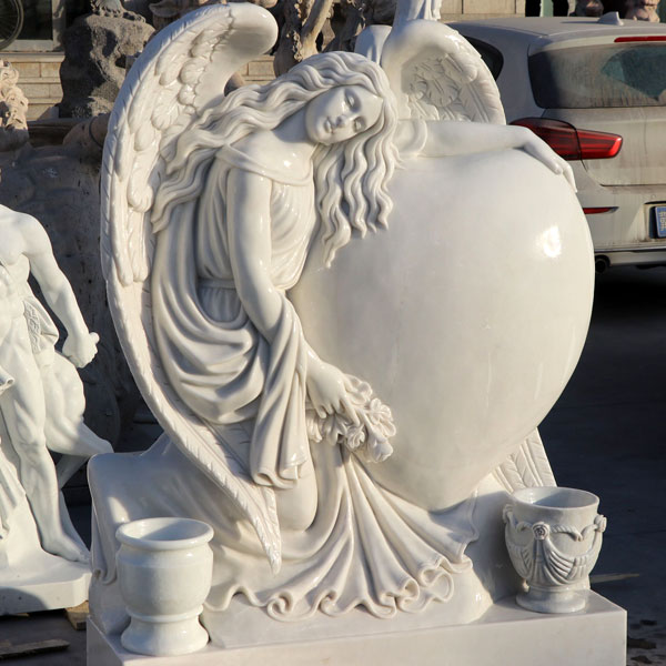 Xingyan White Marble Angel hjerteformet gravstein
